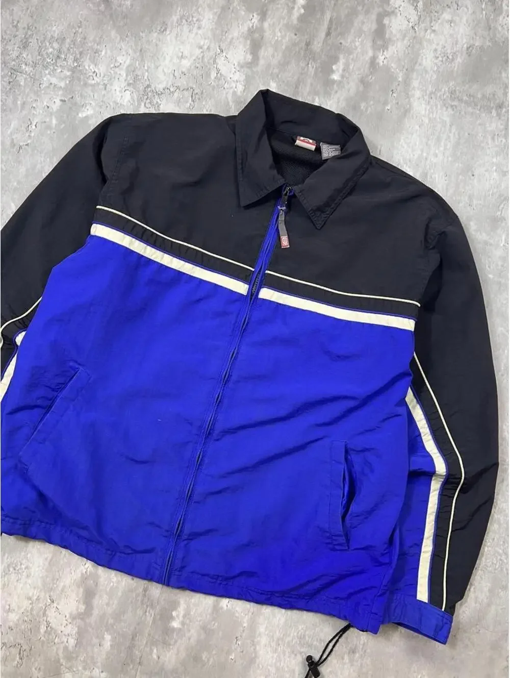 Y2K Color Block Windbreaker Jacket Blue Black Lightweight Full Zip Ocean Pacific